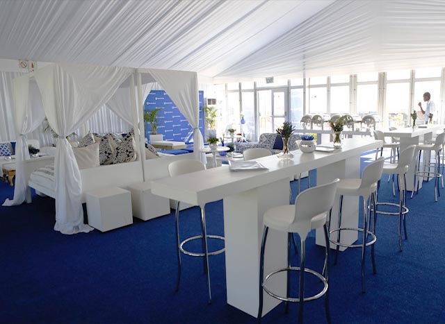 Hospitality furniture setup at Met horse racing day in Cape Town